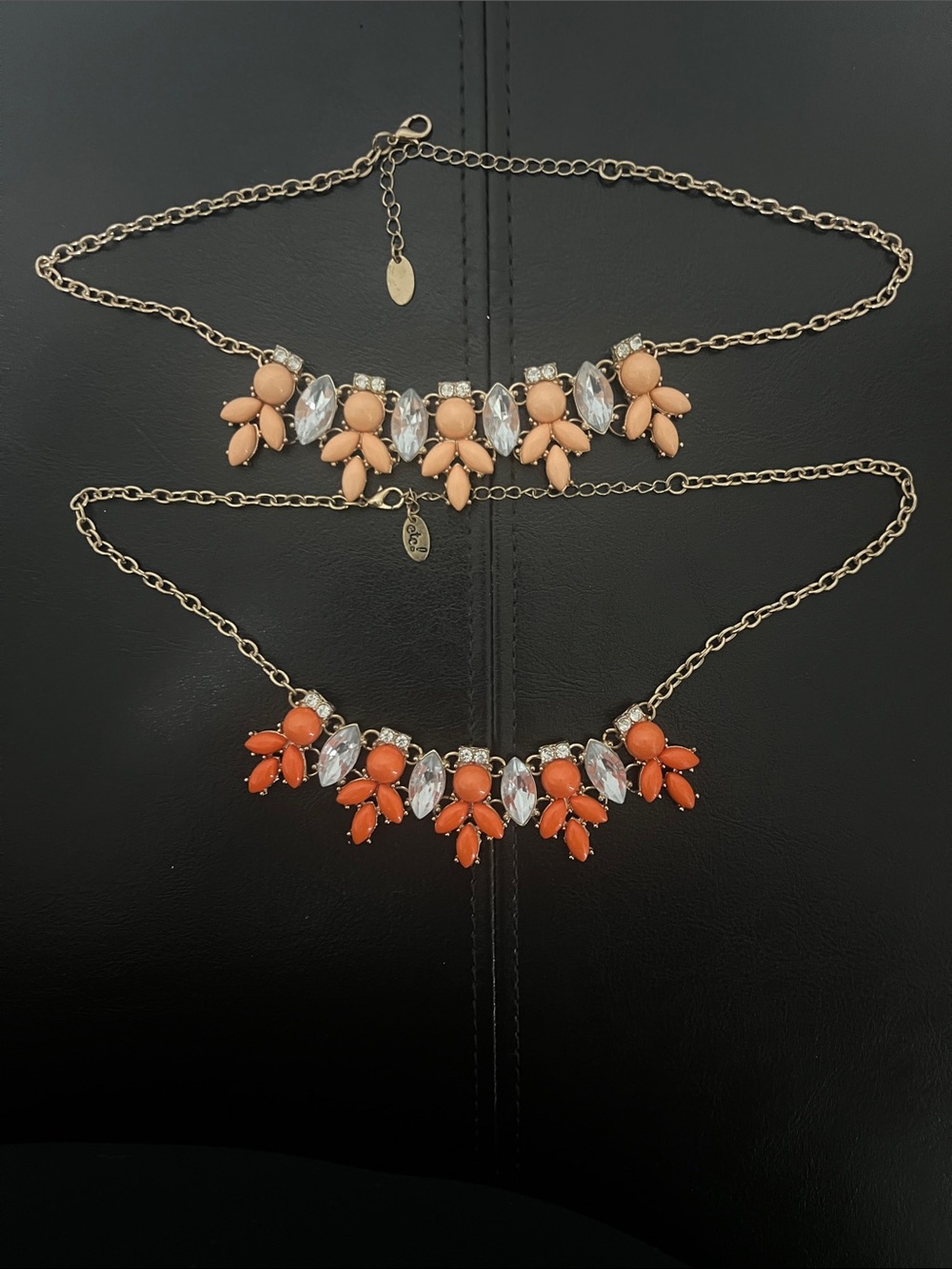 Gold Chain Statement Necklace with Coral and Peach Crystal Accents